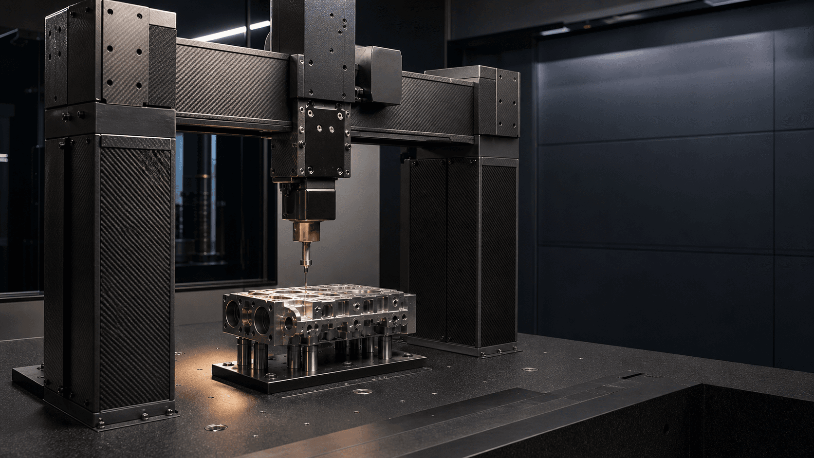 Carbon fiber inspection gantry and precision industrial measurement fixture