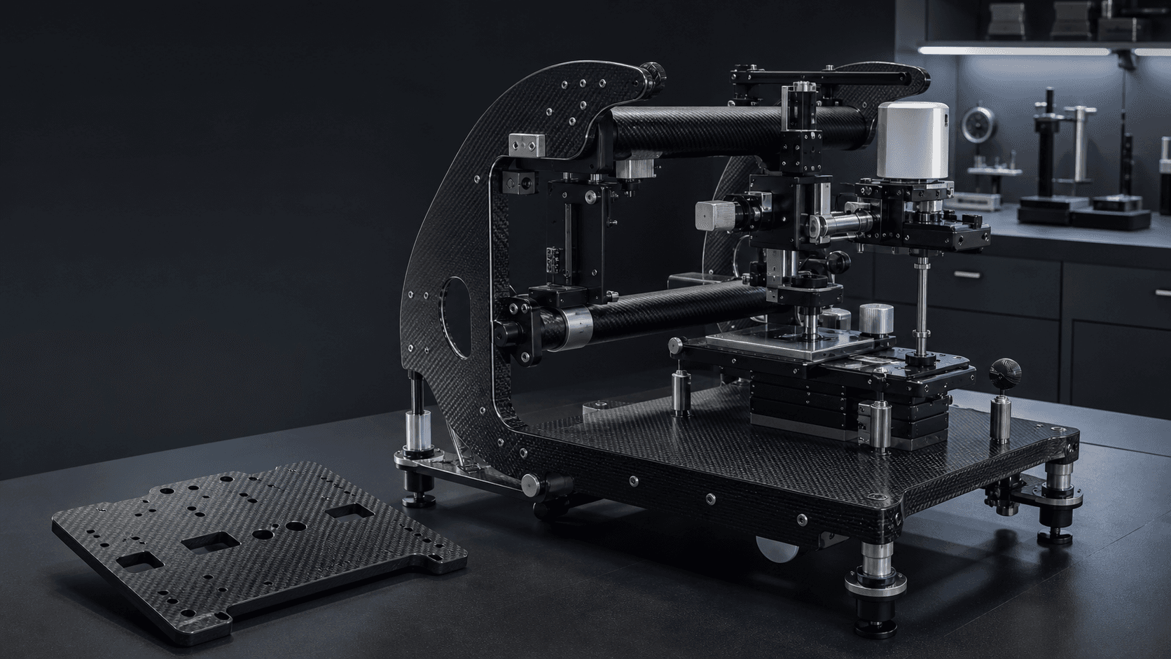 Carbon fiber positioning and measurement equipment structure with precision mounting plate