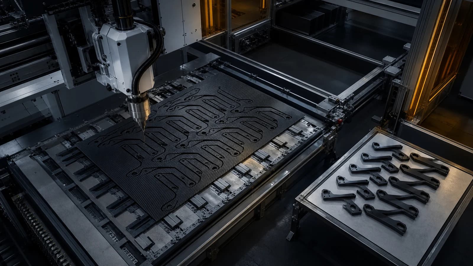 Production CNC cell machining nested carbon fiber parts