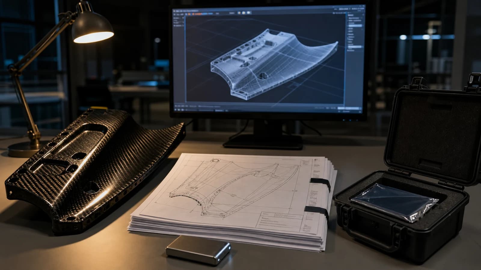 Engineering CAD and drawing package for a carbon fiber component