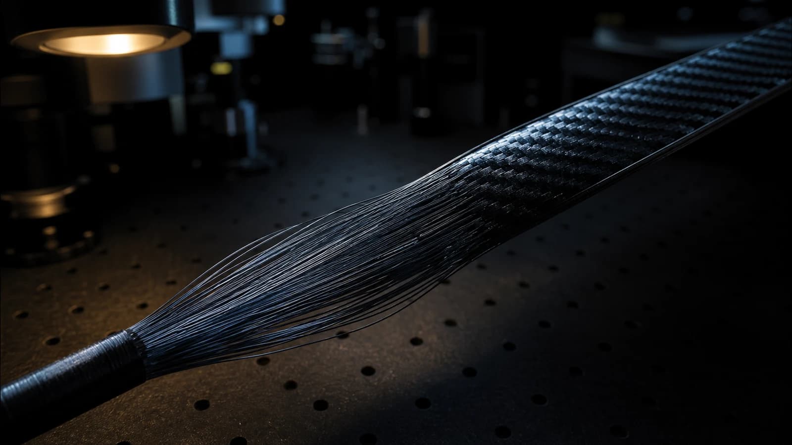 Carbon fiber tow transitioning from filaments into composite material
